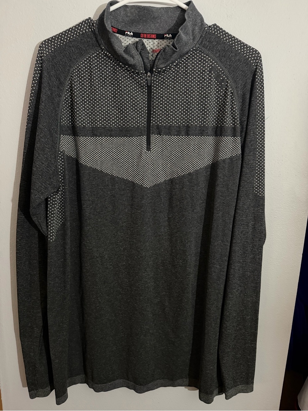 Fila Men’s Dark Gray Zip-Up Performance Pullover with Heathered Texture